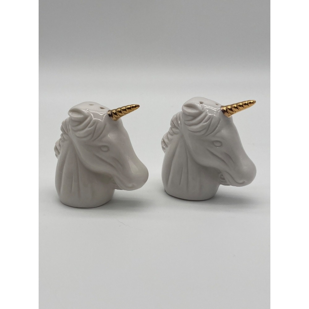 Vintage Giftcraft Ceramic Unicorn Head Salt & Pepper Shakers Gold Horn Toronto